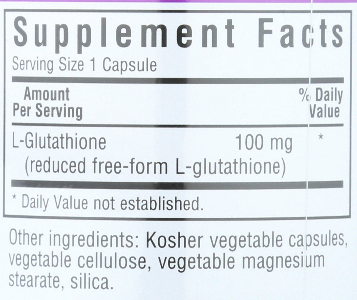 Bluebonnet L-Glutathione 100 mg 60 Vegetable Capsules Back