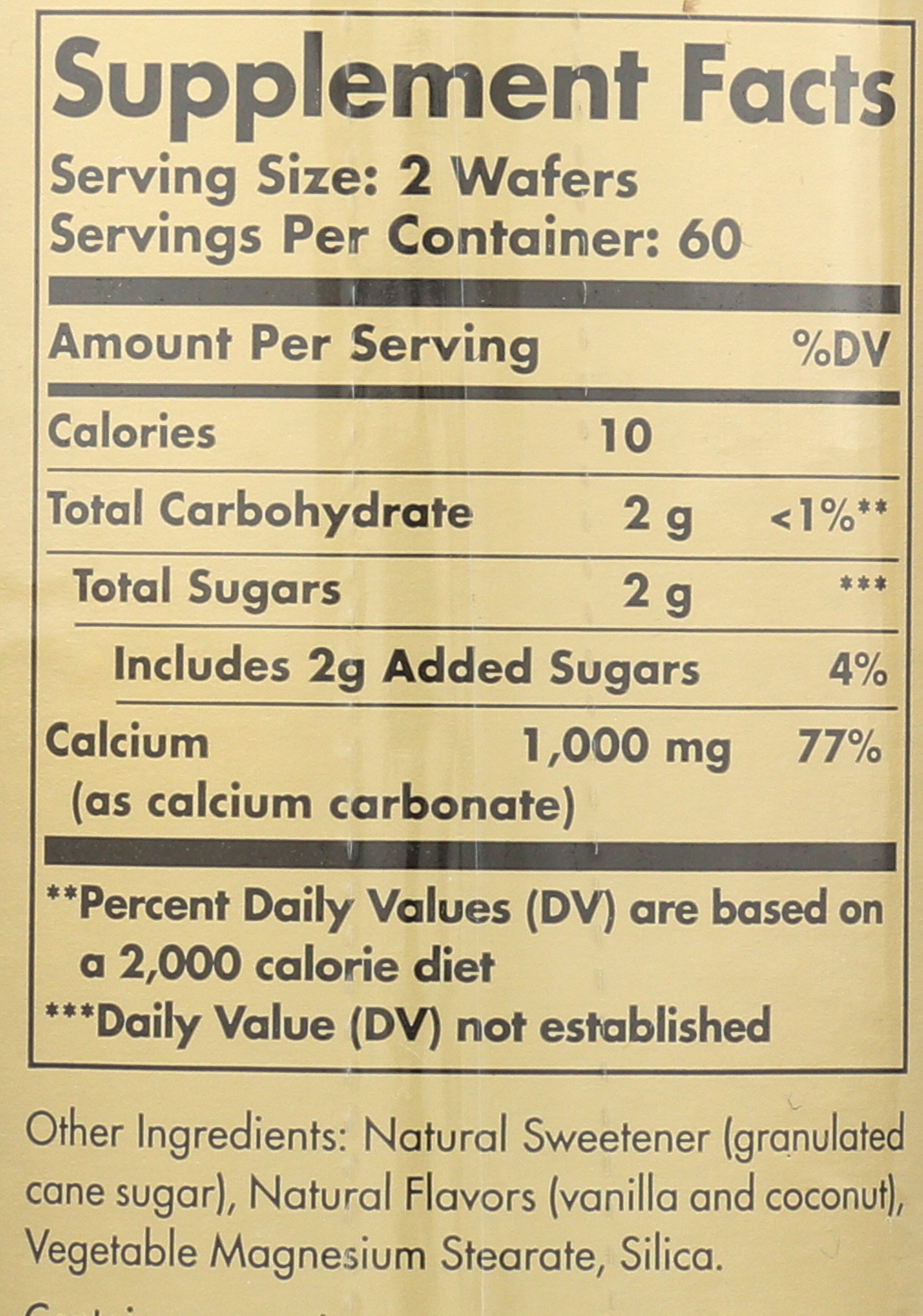 Solgar Chewable Calcium 500mg 120 Wafers Back of Bottle
