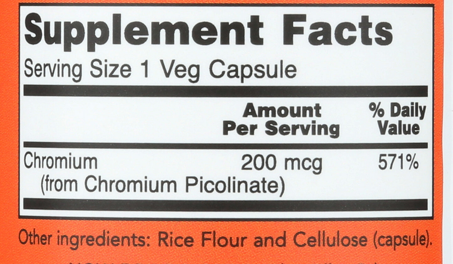 Now Foods Chromium Picolinate 100 Capsules Back of Bottle