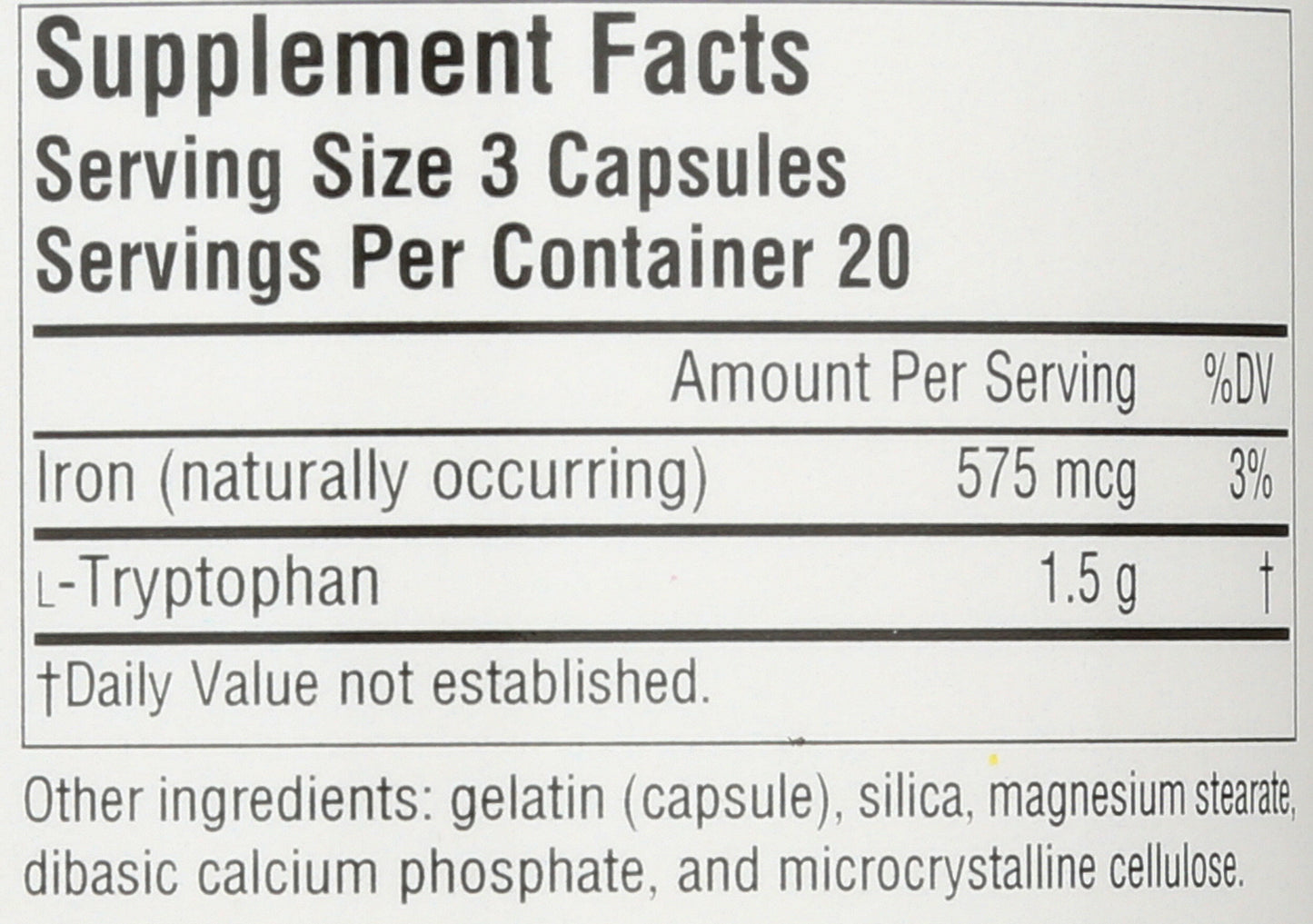 Source Naturals L-Tryptophan 60 Capsules Back