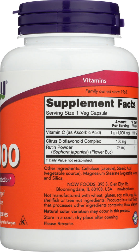 Now C-1000 100 Veg Capsules Back of Bottle