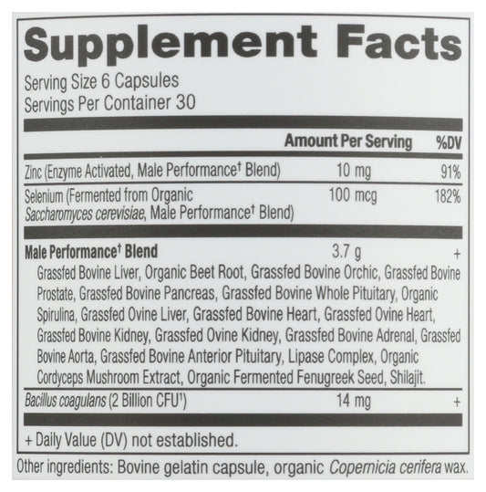 Ancient Nutrition Male Performance with Grass-Fed Liver, Prostate and Pancreas 180 Capsules Back