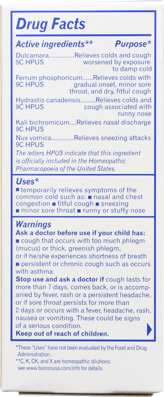 Boiron Chestal Children's Cold & Cough 6.7 fl. oz. Back