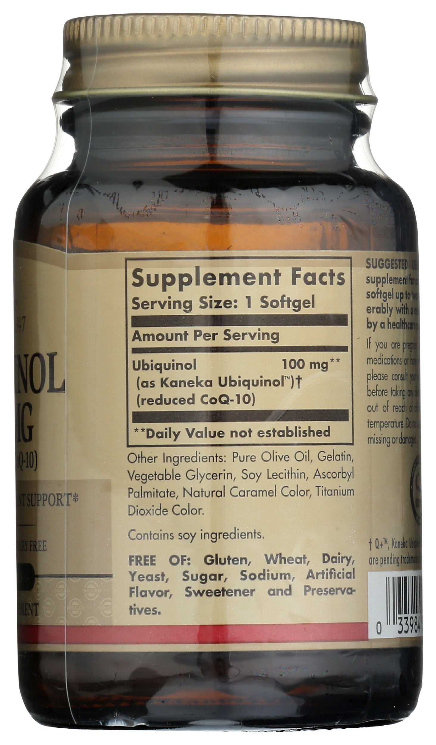 Solgar Ubiquinol Reduced CoQ10 100 mg 50 Soft Gels Back
