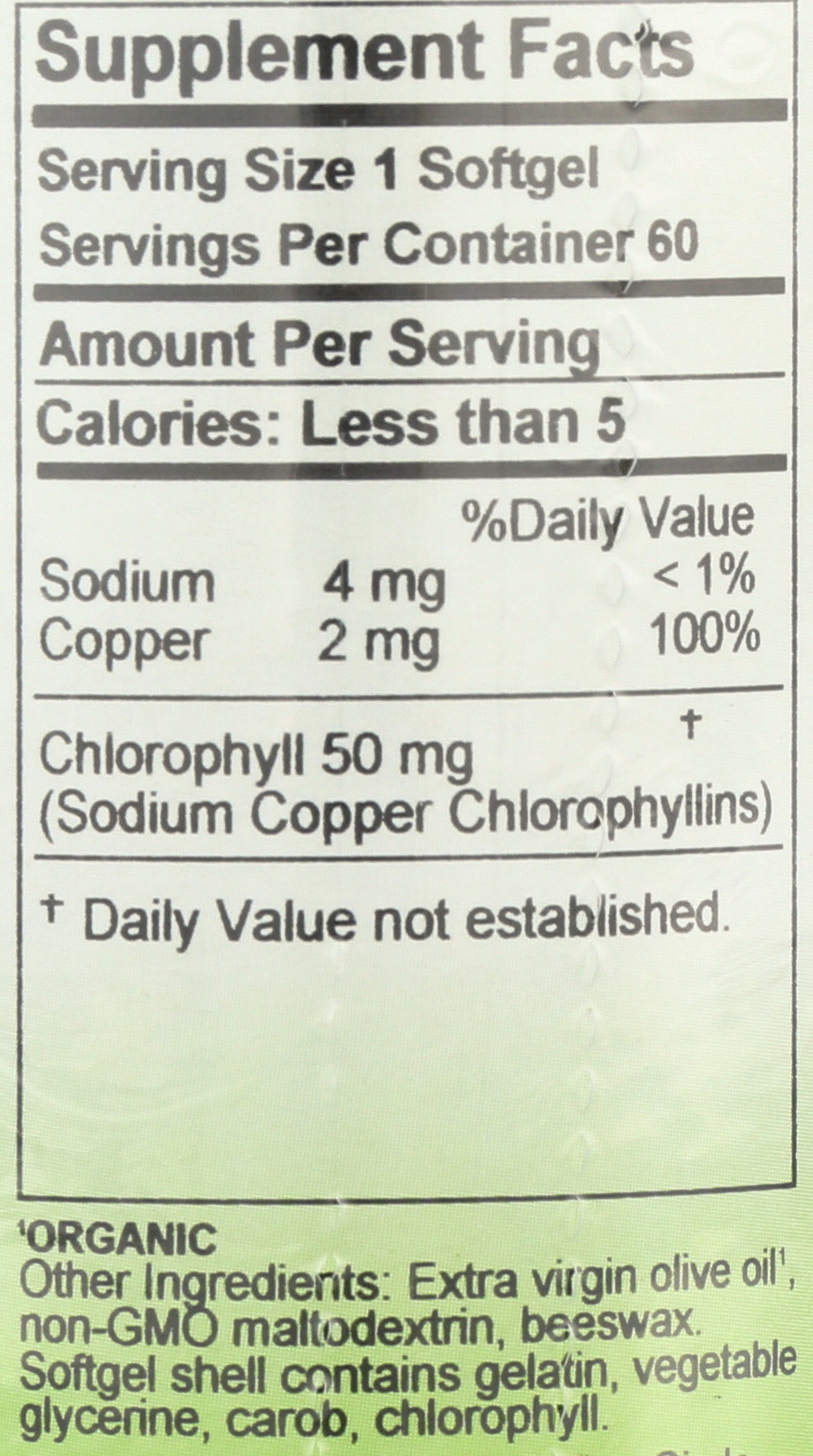 Herbs Etc. ChlorOxygen 60 Softgels Back of Bottle