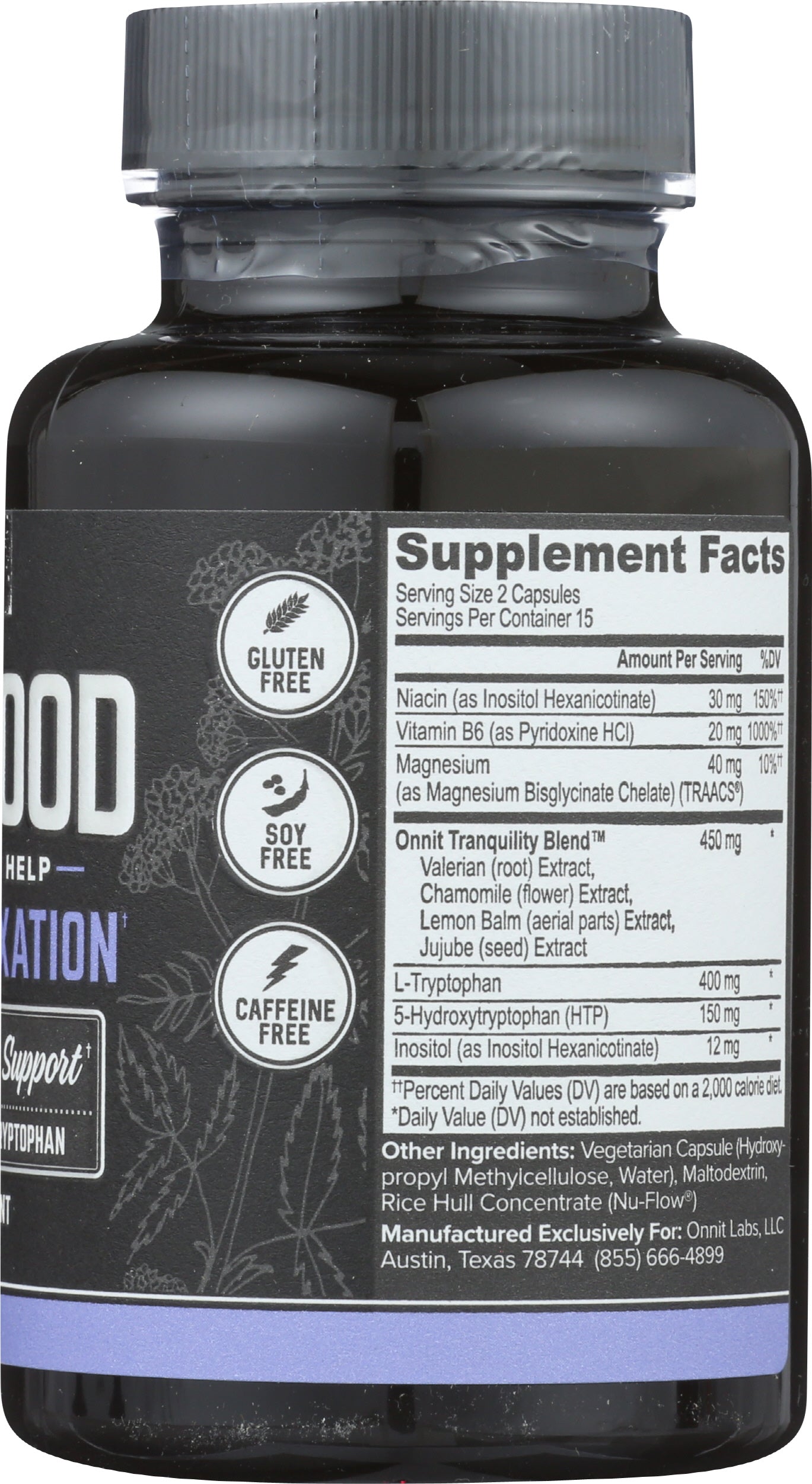 Onnit New Mood 30 Capsules Back of Bottle
