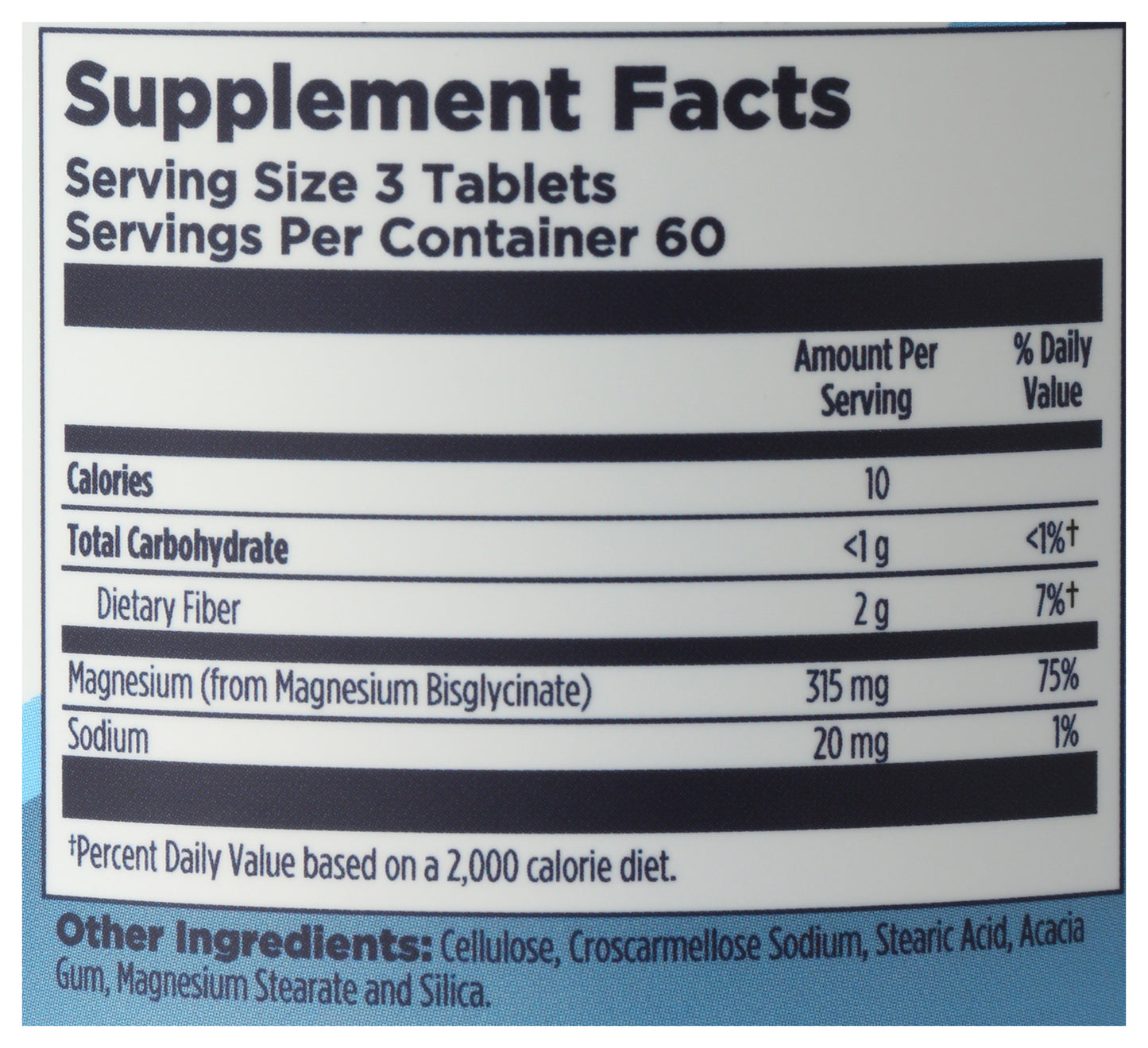 KAL Chelated Magnesium Bisglycinate 180 Tablets Back of Bottle