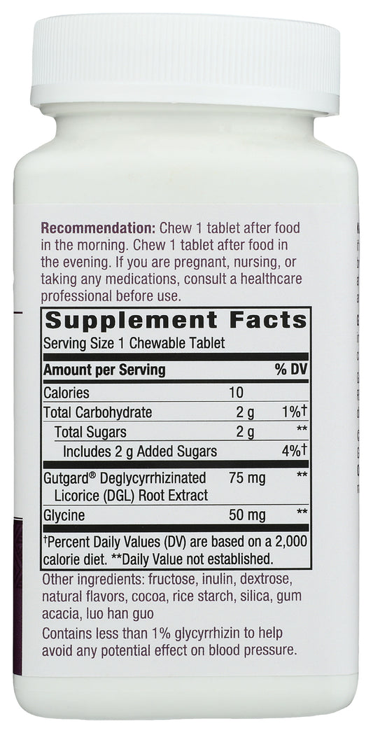 Nature's Way DGL Ultra Chocolate Flavored 90 Chewable Tablets Back