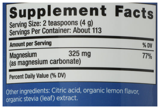 Natural Vitality Calm Magnesium Supplement Lemon Flavor 16oz Back of Bottle