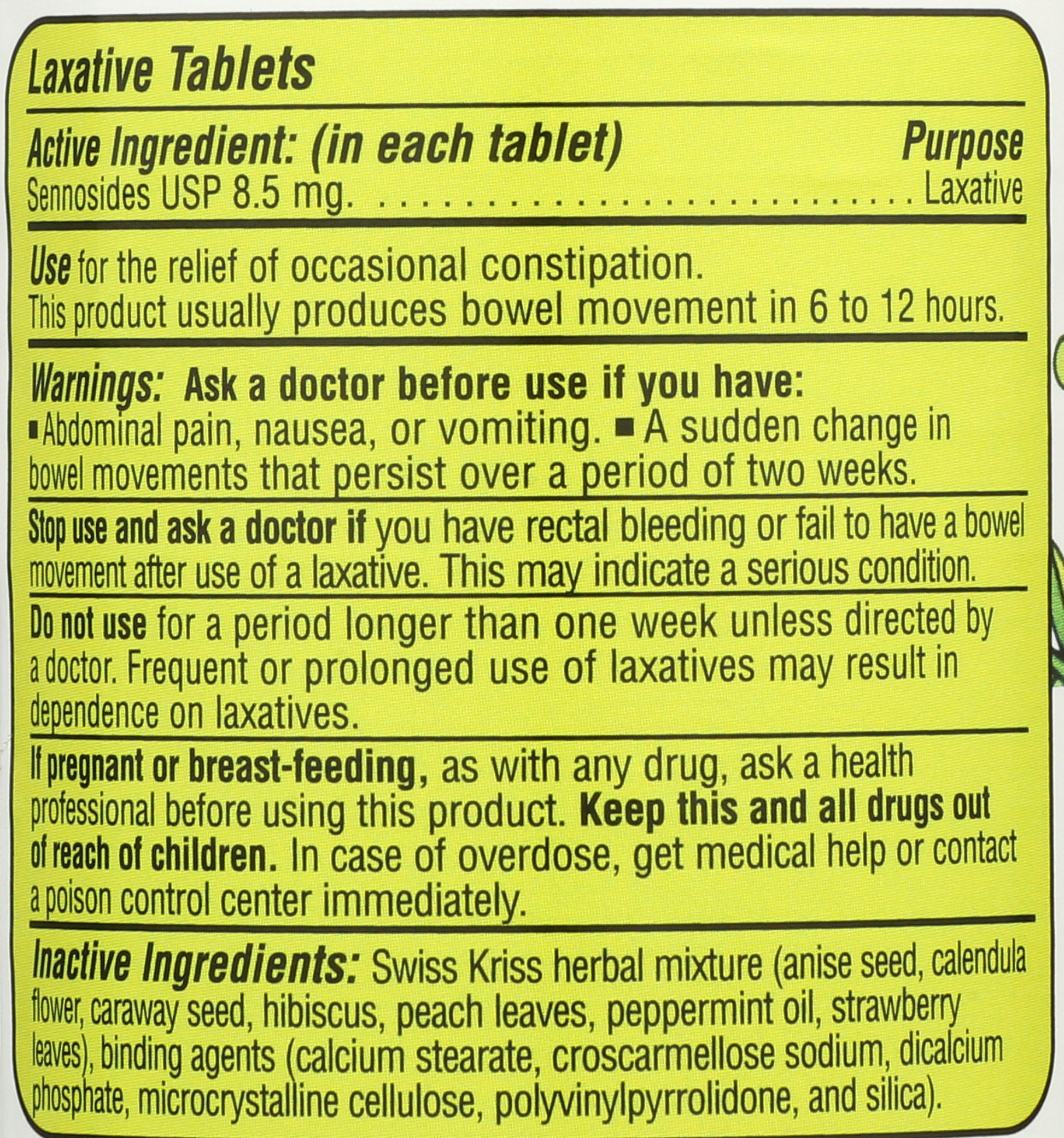 Swiss Kriss Herbal Laxative 120 Tablets Back