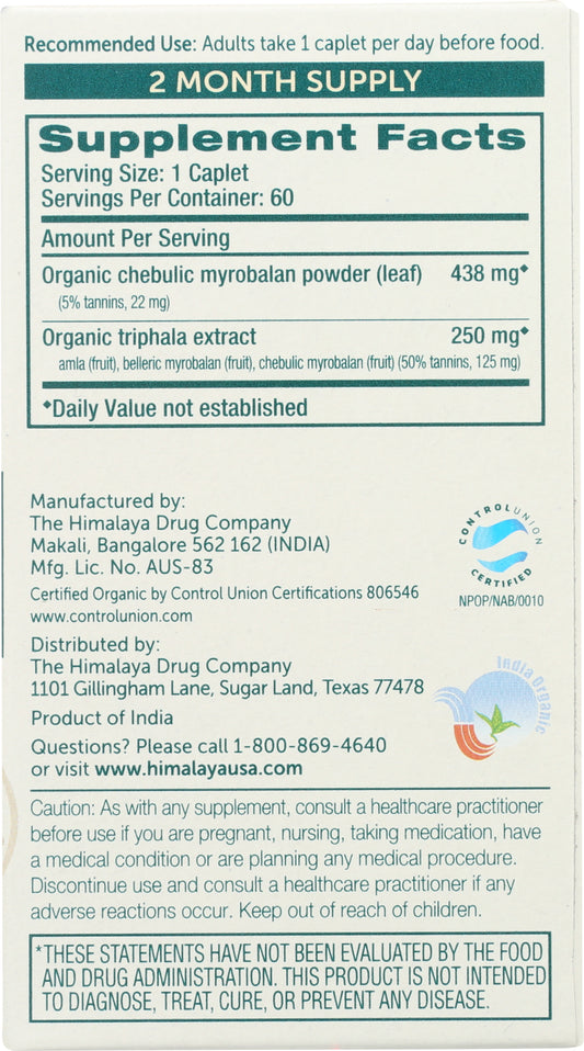 Himalaya Organic Triphala 60 Caplets Back