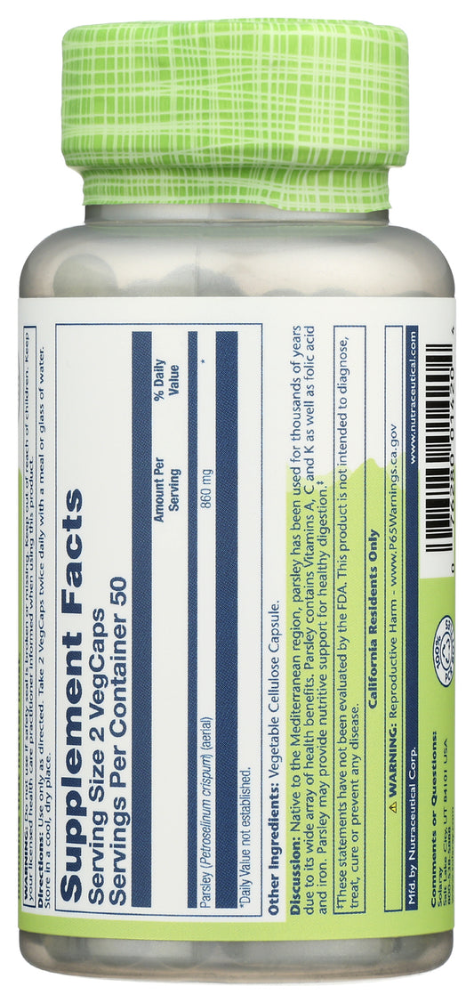 Solaray Parsley Leaf 860 mg 100 VegCaps Back of Bottle