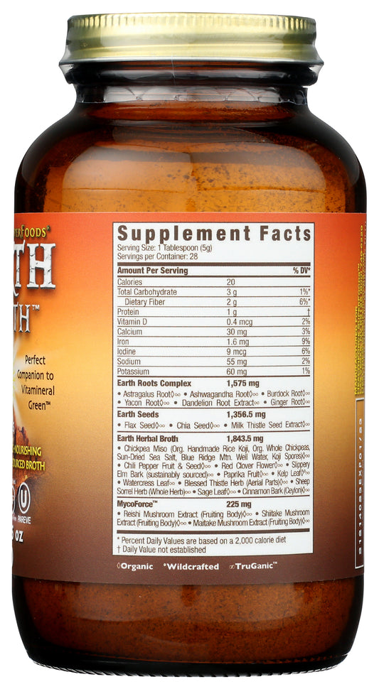 HealthForce SuperFoods Earth Broth Powder 5 Oz Back of Bottle