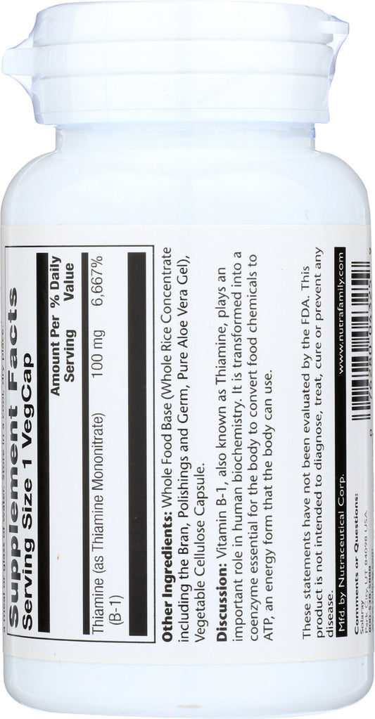 Solaray Vitamin B-1 100 mg 100 Vegcaps Back of Bottle