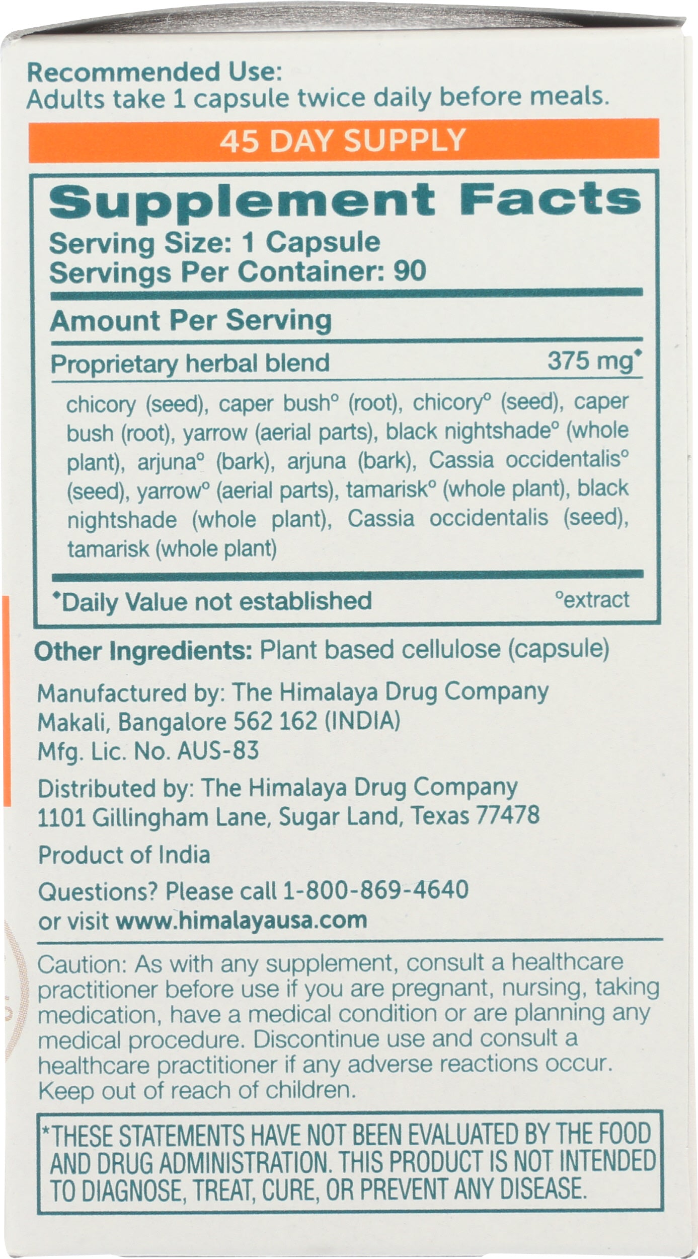 Himalaya LiverCare 90 Vegetarian Capsules Back