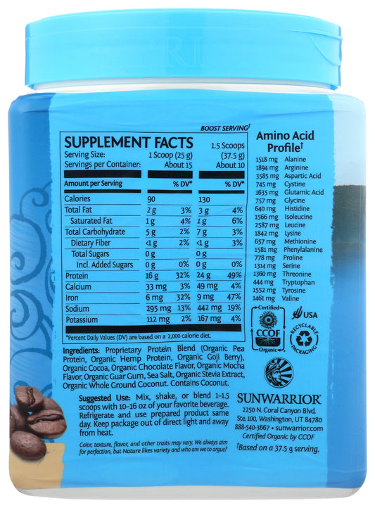 Sunwarrior Protein Powder Warrior Blend Mocha Flavor 375g Back of Bottle