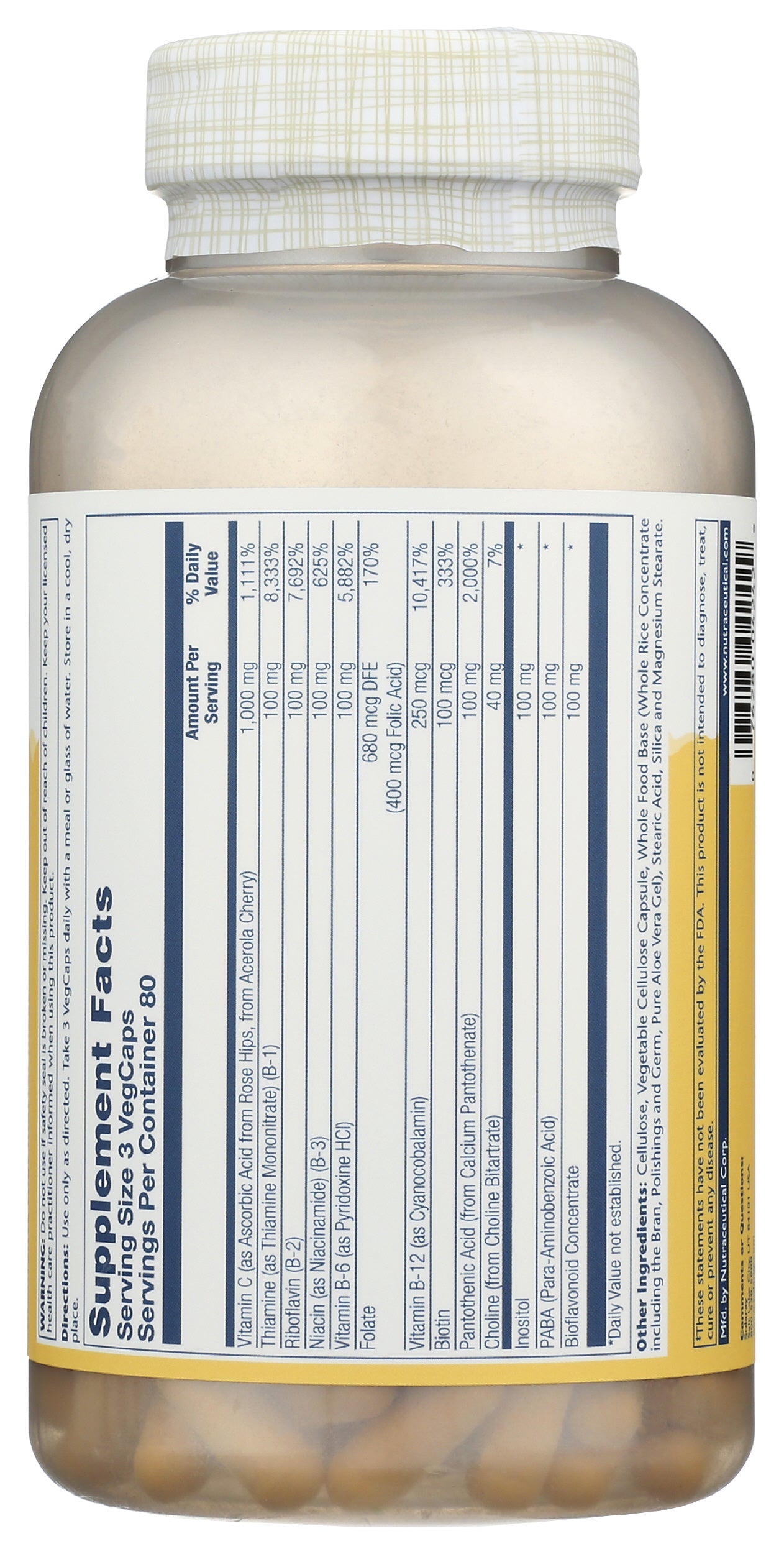 Solaray Timed Release Mega Vitamin B-Stress 240 VegCaps Back of Bottle