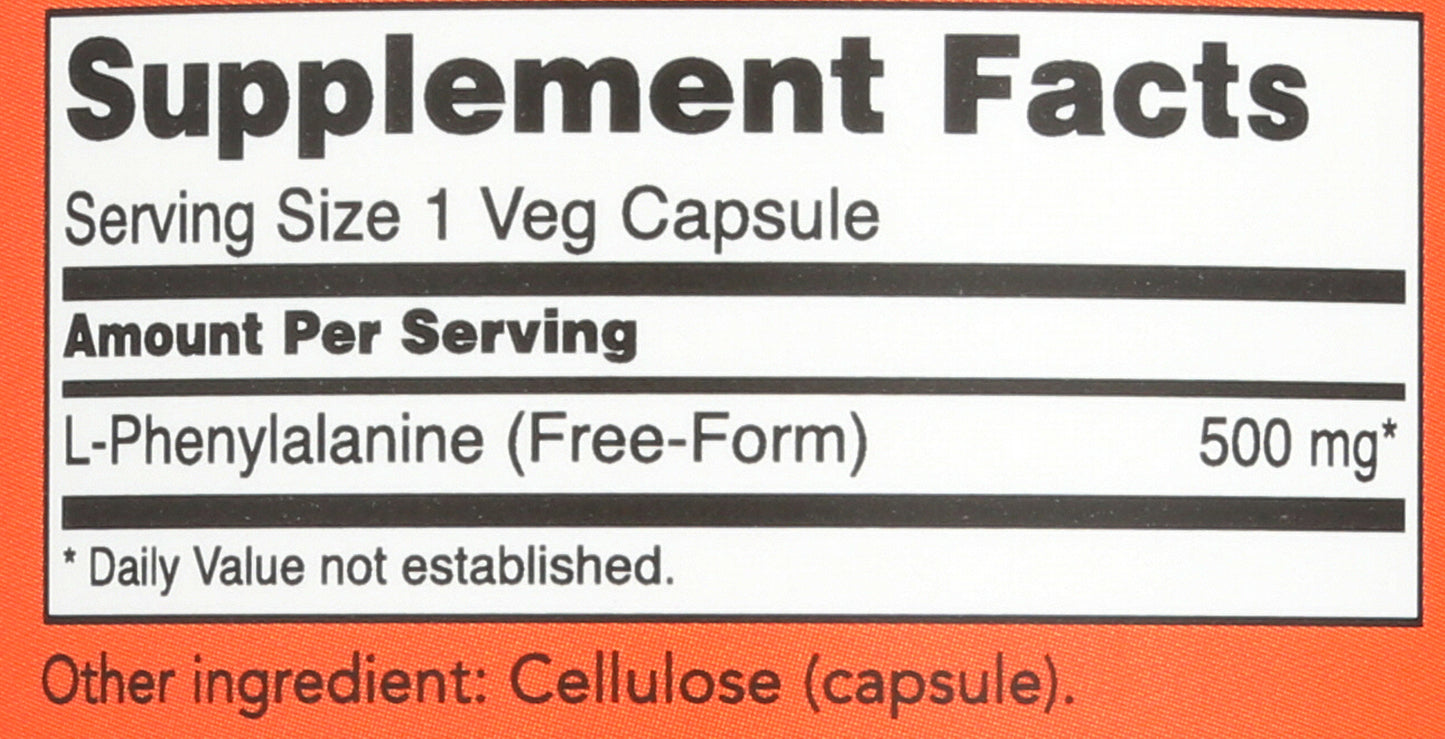 NOW L-Phenylalanine 500 mg 120 Veg Capsules Back