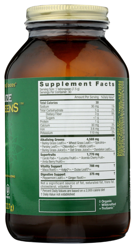 HealthForce SuperFoods Revitalize SuperGreens 8oz Back of Bottle