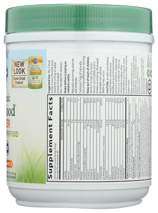 Garden of Life Raw Organic Perfect Food Energizer Back of Bottle