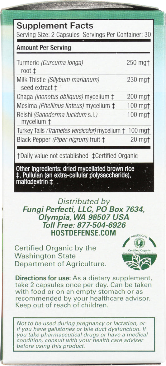 Host Defense Myco Botanicals Liver 60 Vegetarian Capsules Back