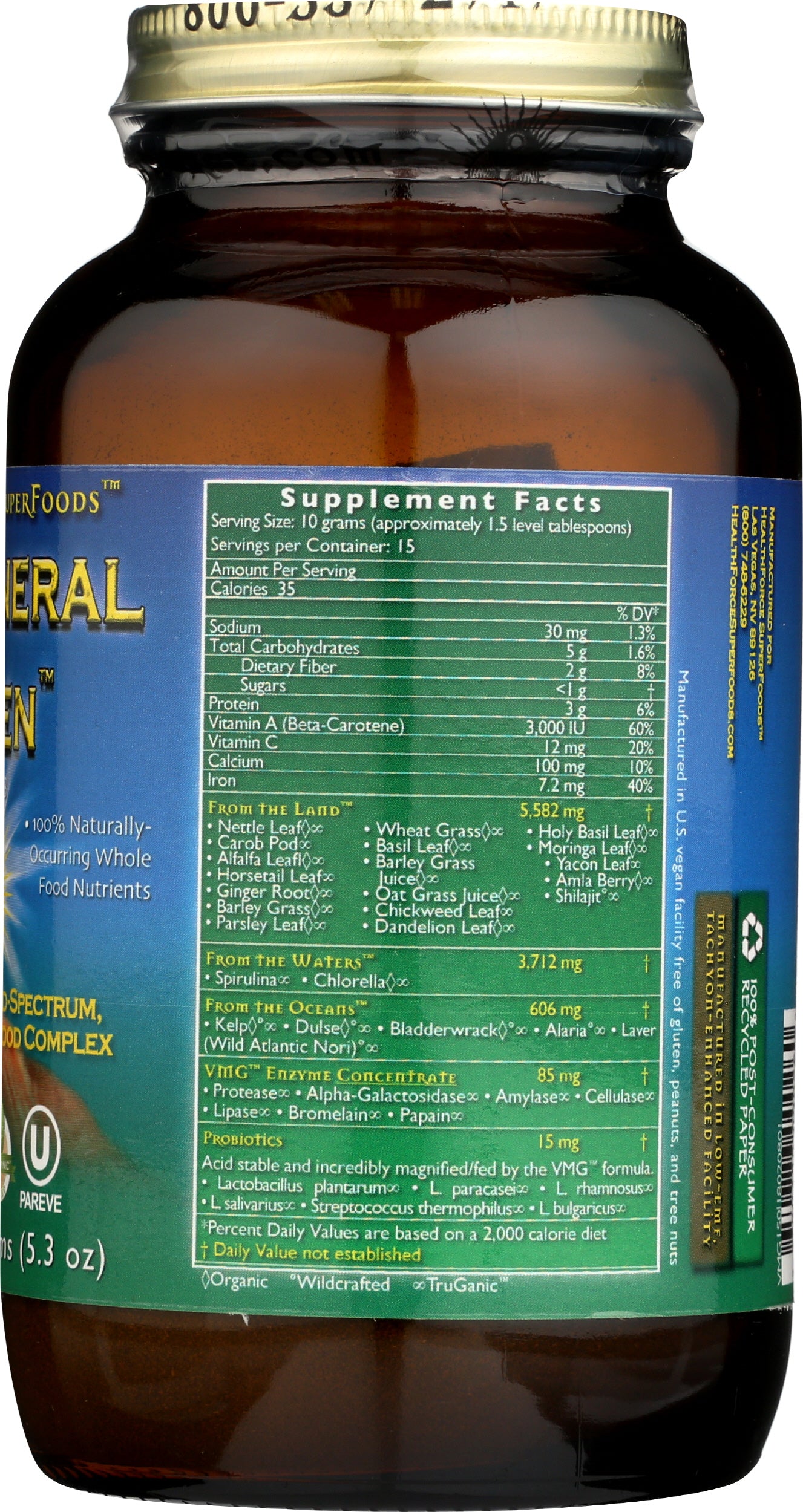 HealthForce SuperFoods Vitamineral Green Powder 150g Back of Bottle