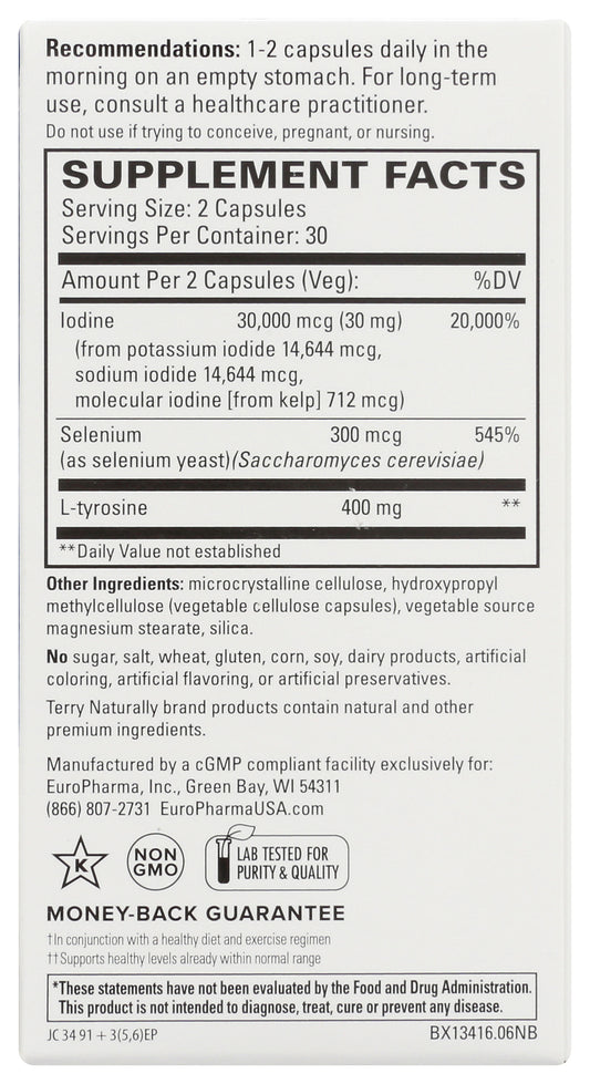 Terry Naturally Thyroid Care Plus 60 Capsules Back of Box