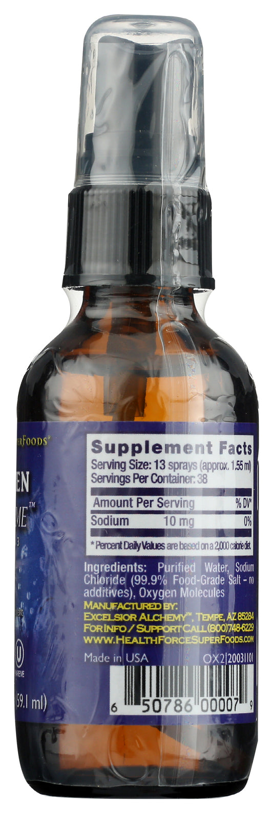 HealthForce SuperFoods Oxygen Extreme 2 Fl. Oz. Back of Bottle