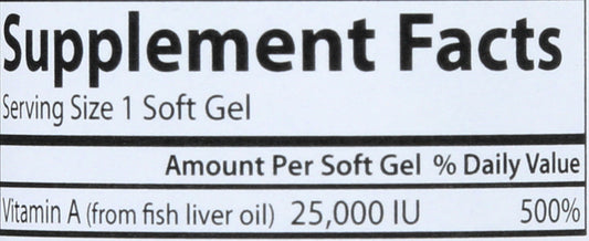 Carlson Vitamin A 25,000 IU with Pectin 100 Soft Gels Back of Bottle