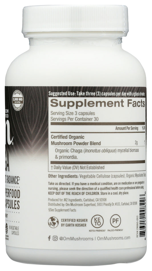 Om Chaga 90 Vegetable Capsules Back of Bottle