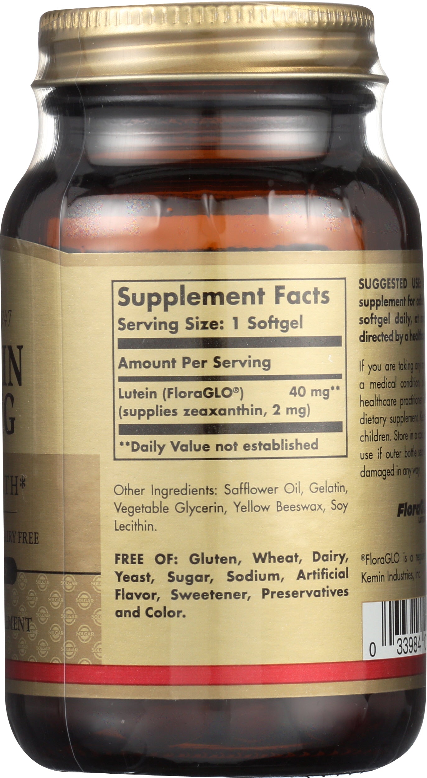 Solgar Lutein 40 mg 30 Soft Gels Back