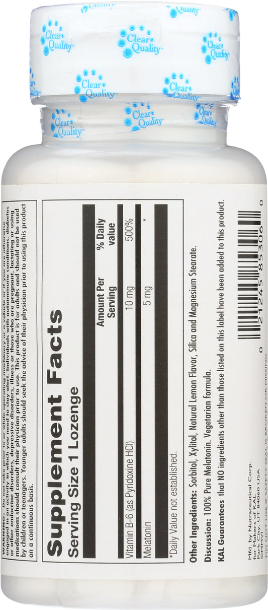 KAL Melatonin 5 mg 60 Lozenges Back of Bottle