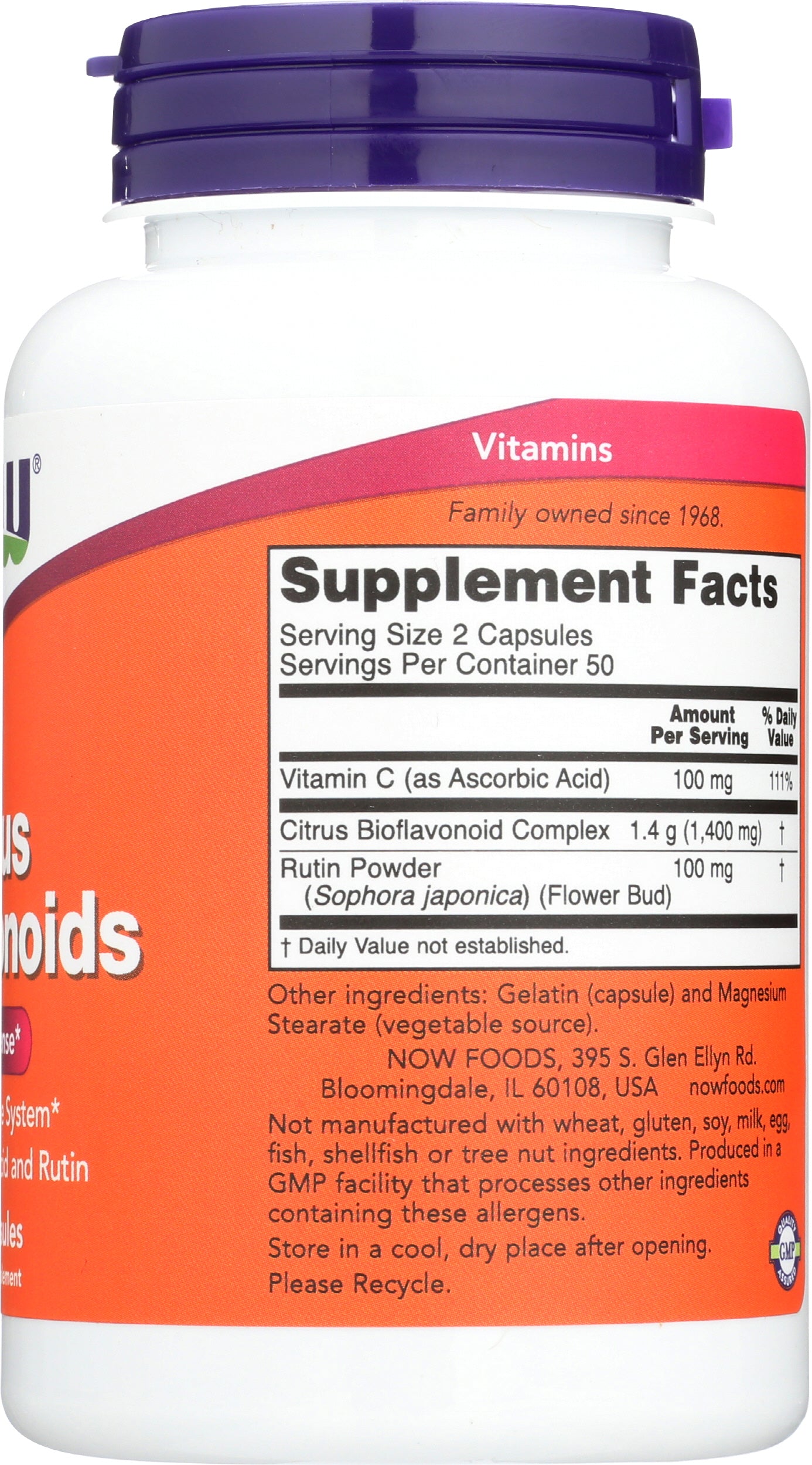 Now Foods Citrus Bioflavonoids 100 Capsules Back of Bottle