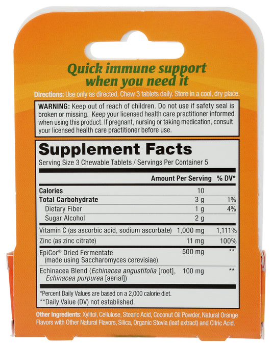 Zand Immunity Immune Fast 15 Zesty Orange Flavored Chewable Tablets Back of Box