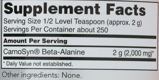 Now Sports Beta-Alanine Powder 500g Back of Bottle