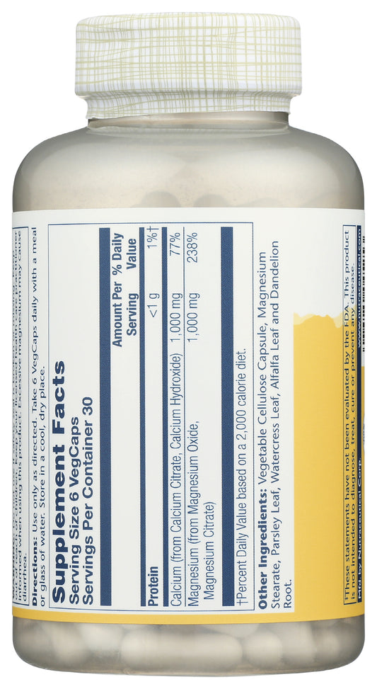 Solaray Cal-Mag Citrate 180 VegCaps Back of Bottle