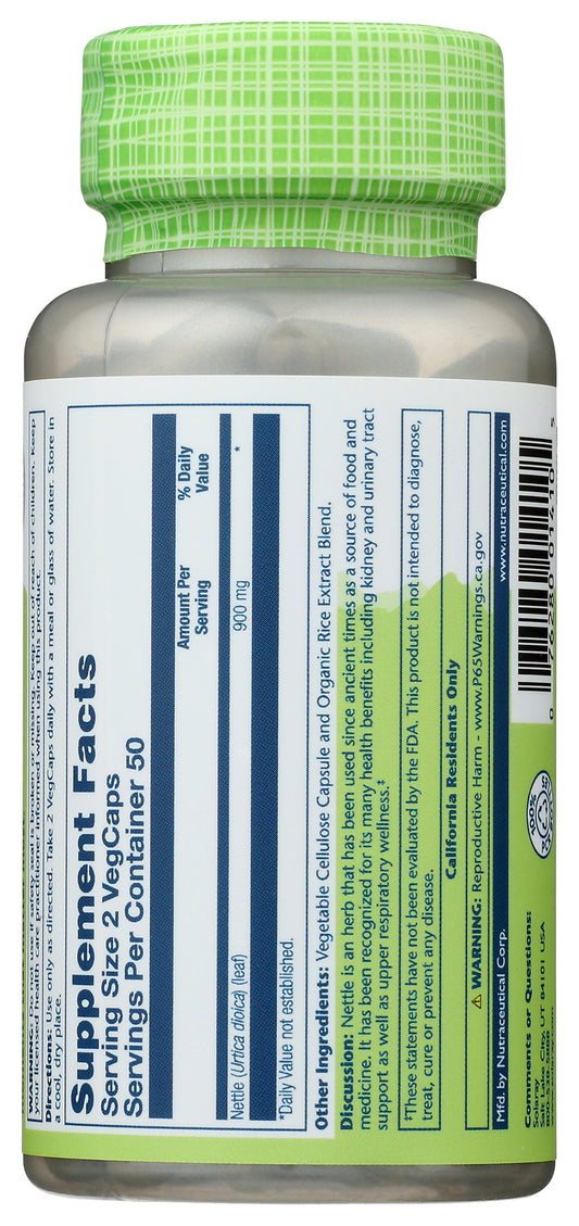Solaray Nettle 900 mg 100 VegCaps Back of Bottle