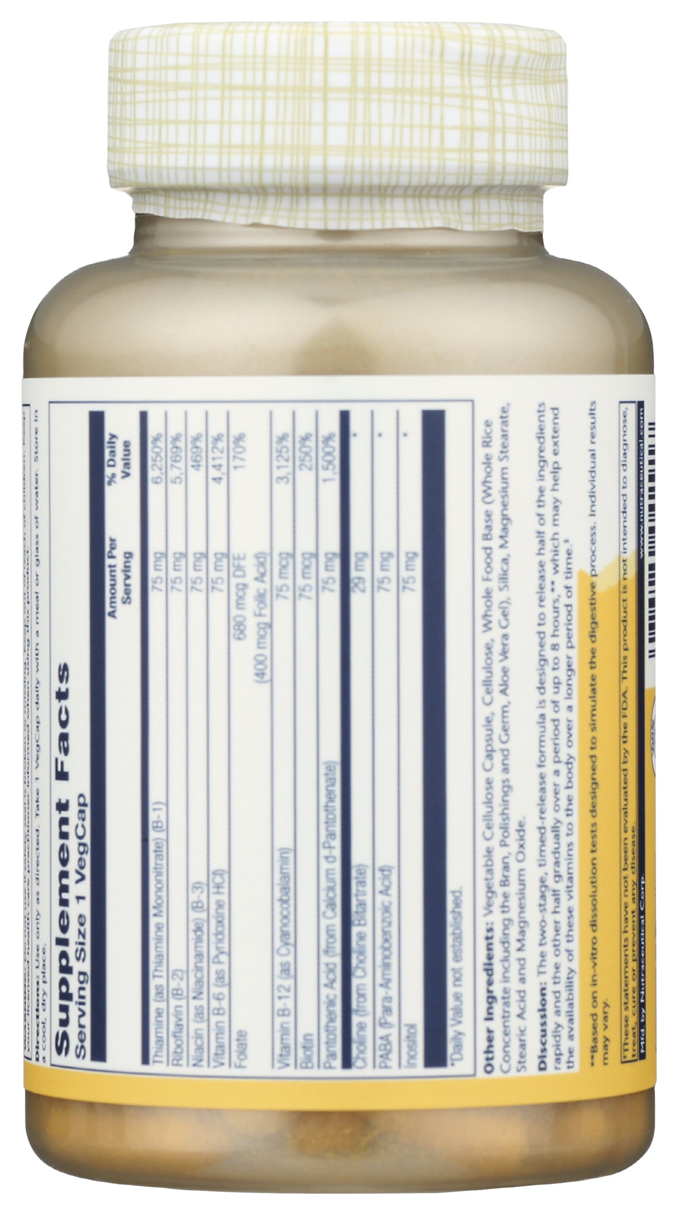 Solaray Timed Release Vitamin B-Complex 75 100 VegCaps Back of Bottle