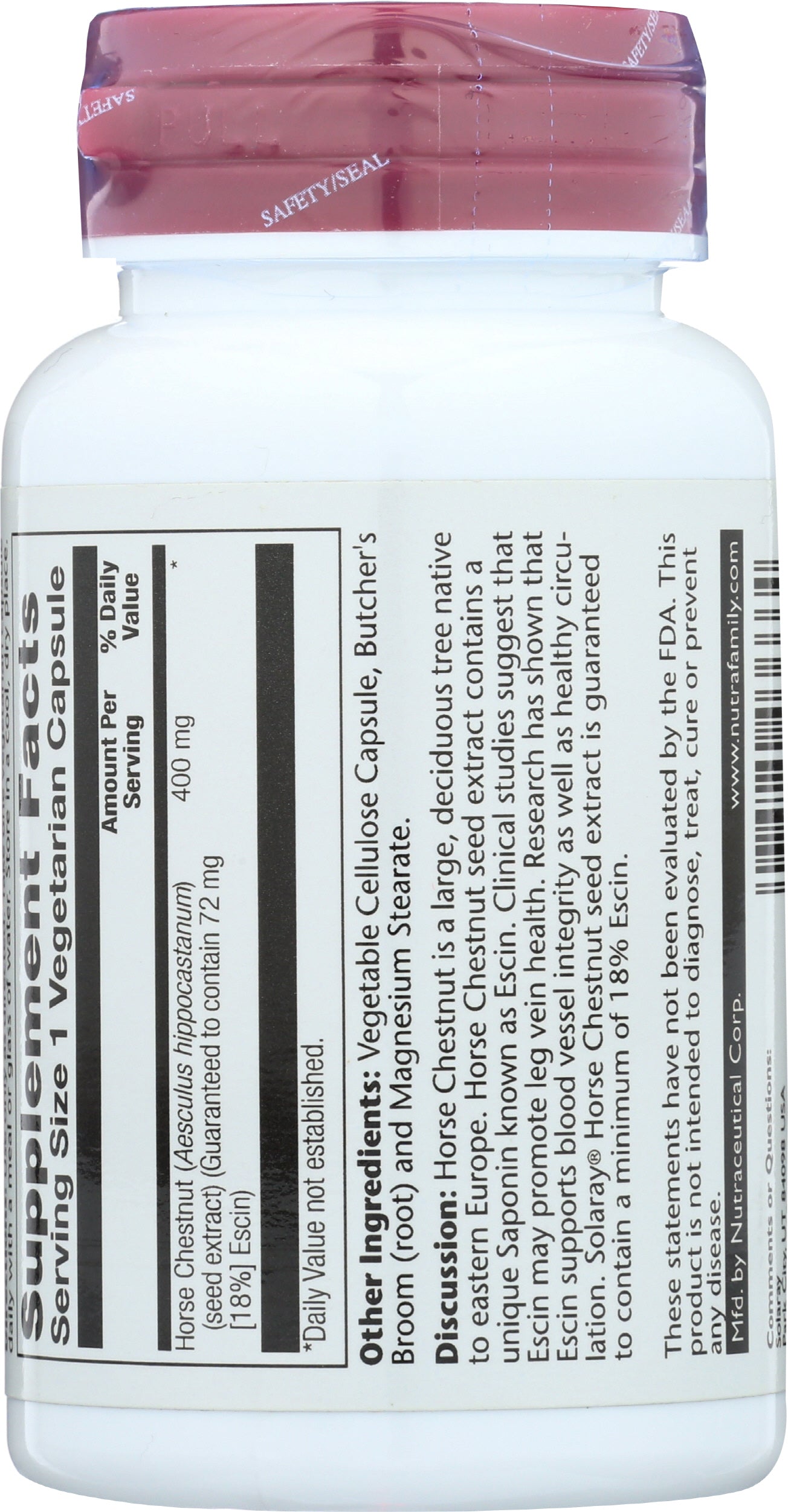 Solaray Vital Extracts Horse Chestnut 400 mg 60 VegCaps Back