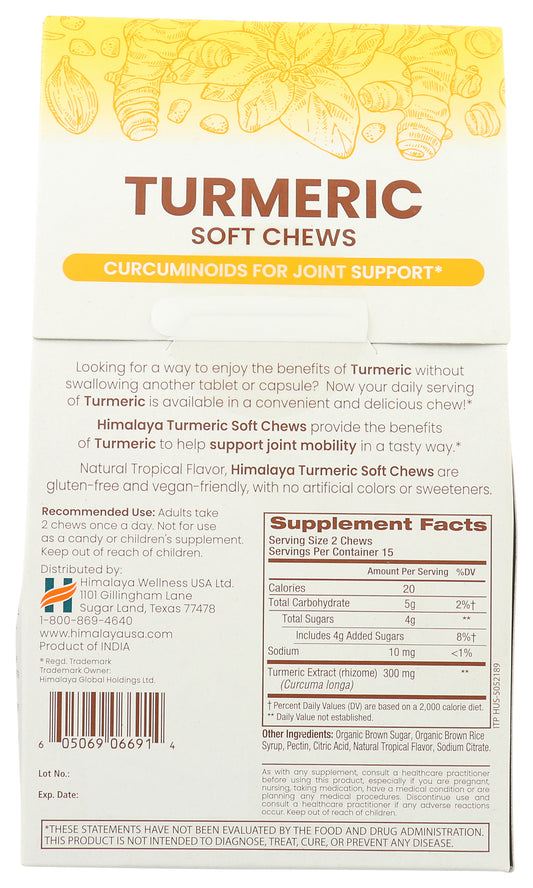 Himalaya Turmeric 30 Soft Chews Back of Bag