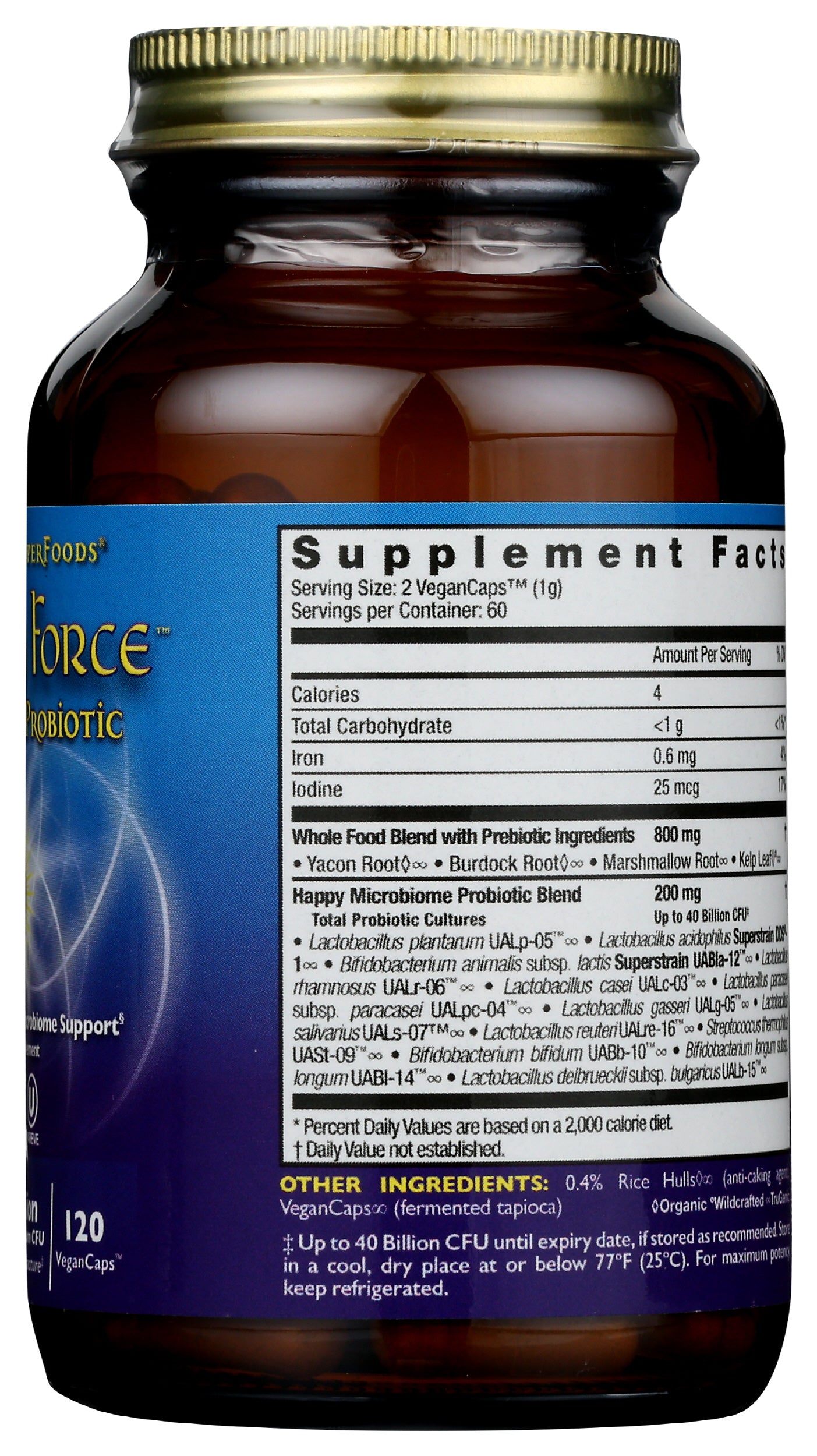 HealthForce SuperFoods Friendly Force Probiotic Back of Bottle