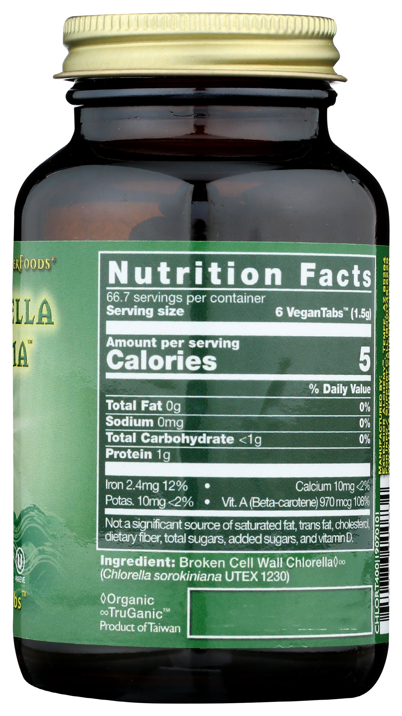 HealthForce SuperFoods Chlorella Manna 400 Vegan Tabs Back of Bottle