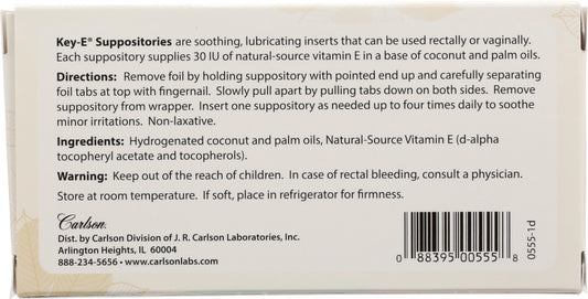Carlson Key E Suppositories 12 Vitamin E Soothing Inserts Back
