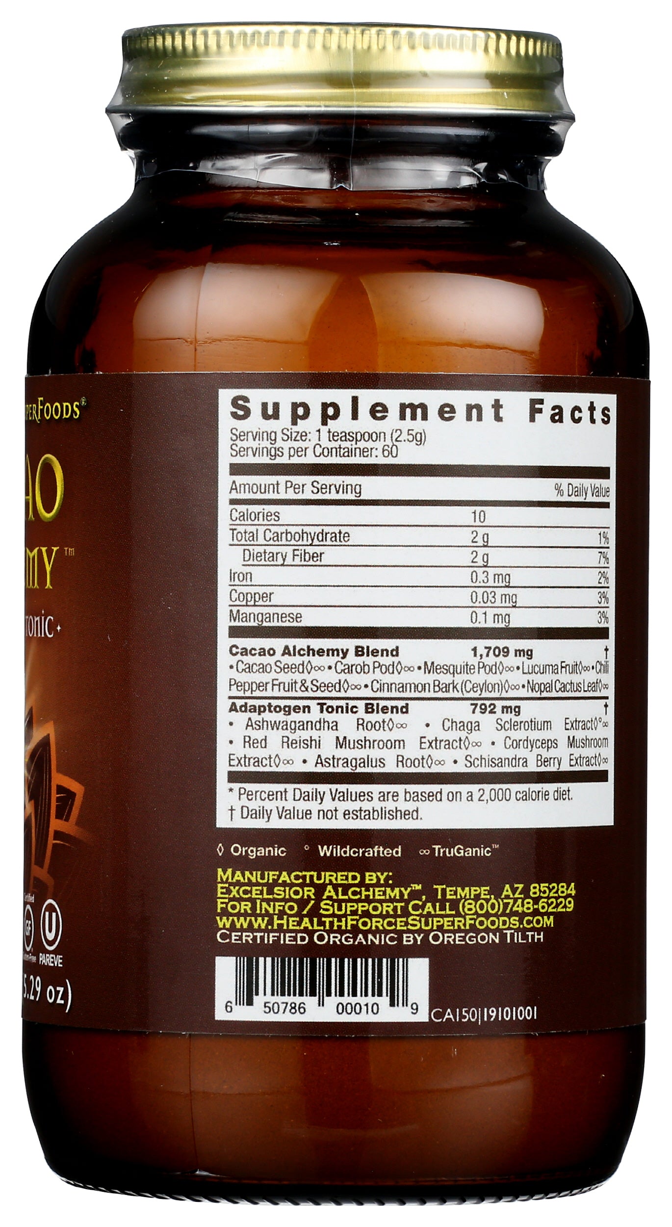 HealthForce SuperFoods Cacao Alchemy 150g Back of Bottle