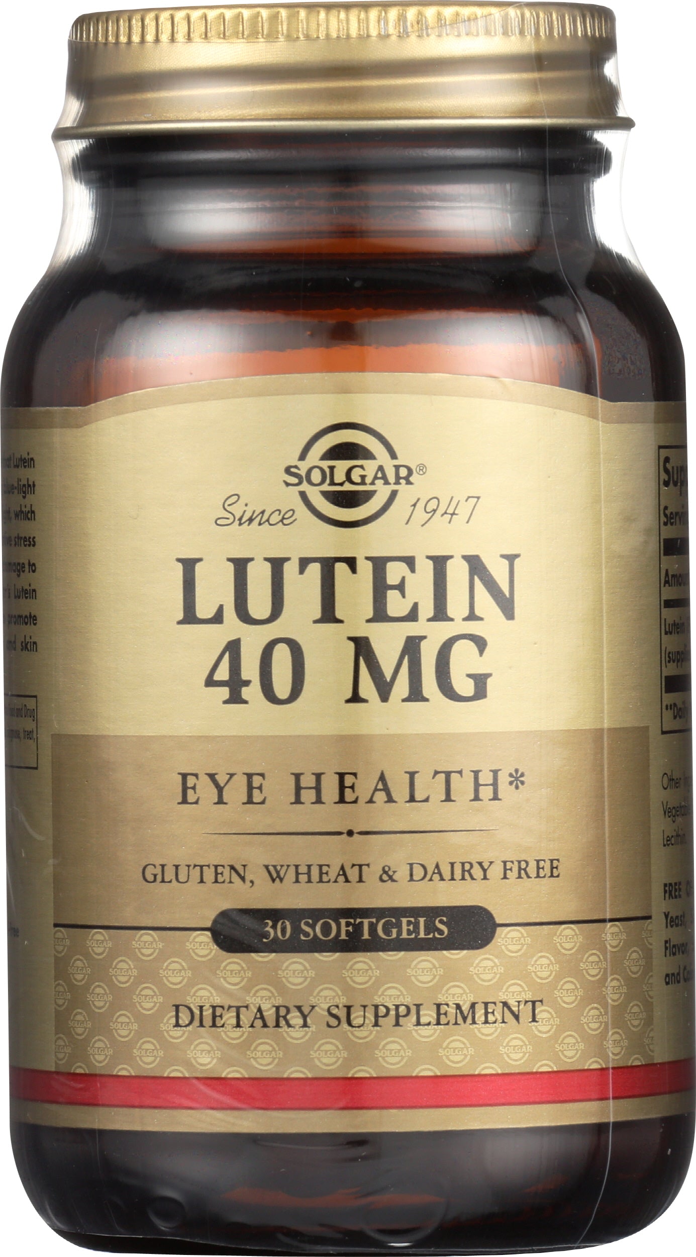 Solgar Lutein 40 mg 30 Soft Gels Front