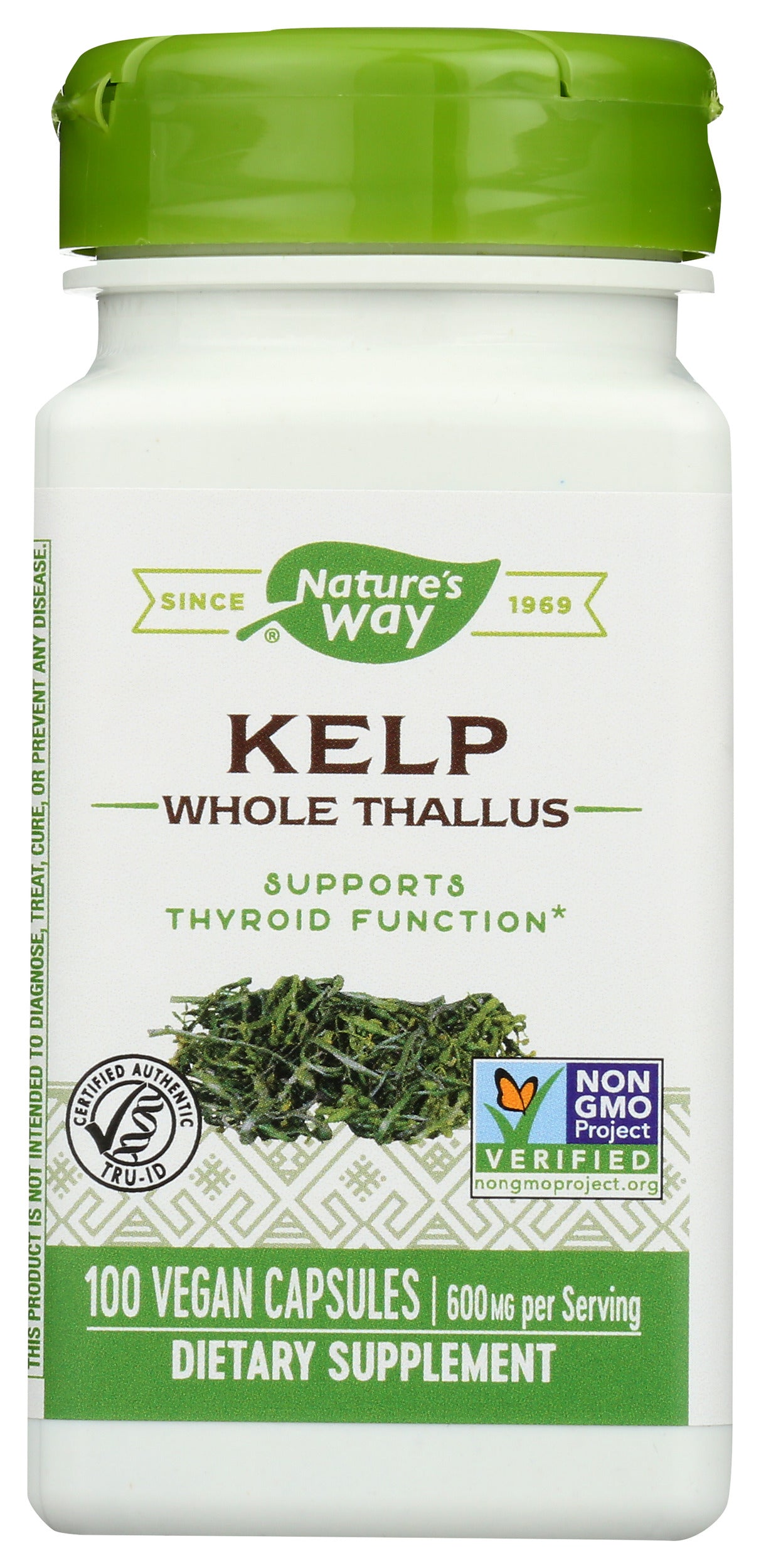 Nature's Way Kelp Whole Thallus 600mg 100 Vegan Capsules Front of Bottle