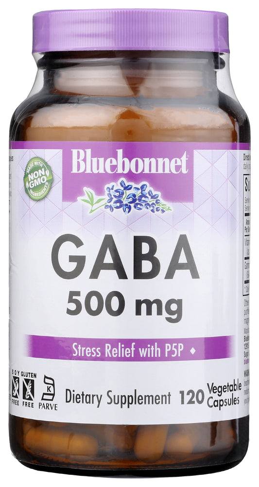 Bluebonnet Gaba 500 mg 120 Vegetable Capsules Front
