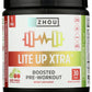 Zhou Lite Up Xtra Boosted Pre-Workout Cherry Limeade Flavor 213g Front of Tub