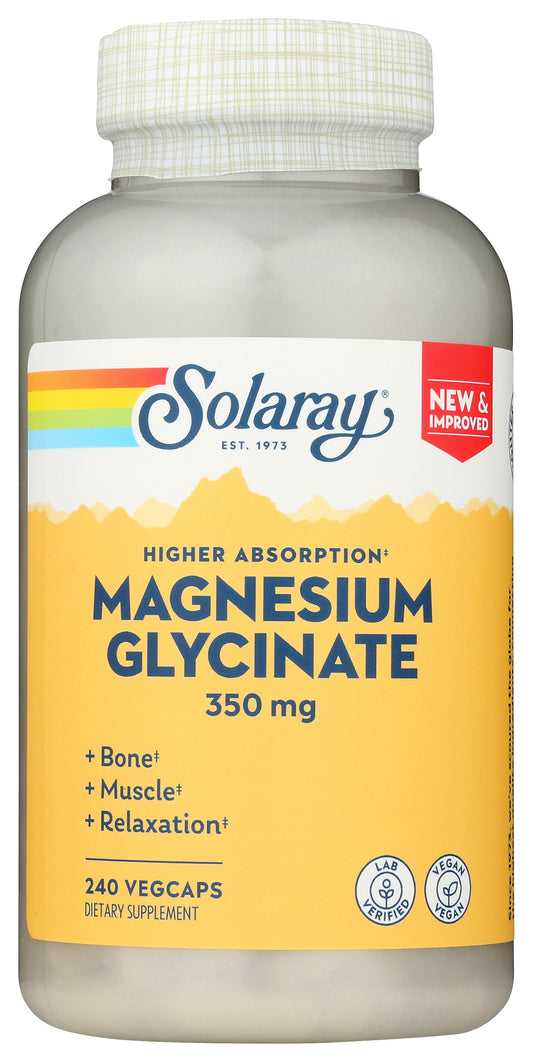 Solaray Magnesium Glycinate 350mg 240 VegCaps Front of Bottle