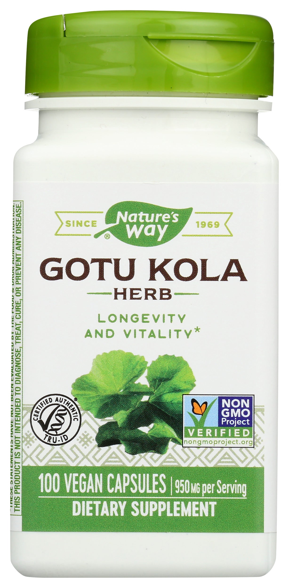 Nature's Way Gotu Kola 950 mg 100 Vegan Capsules Front of Bottle